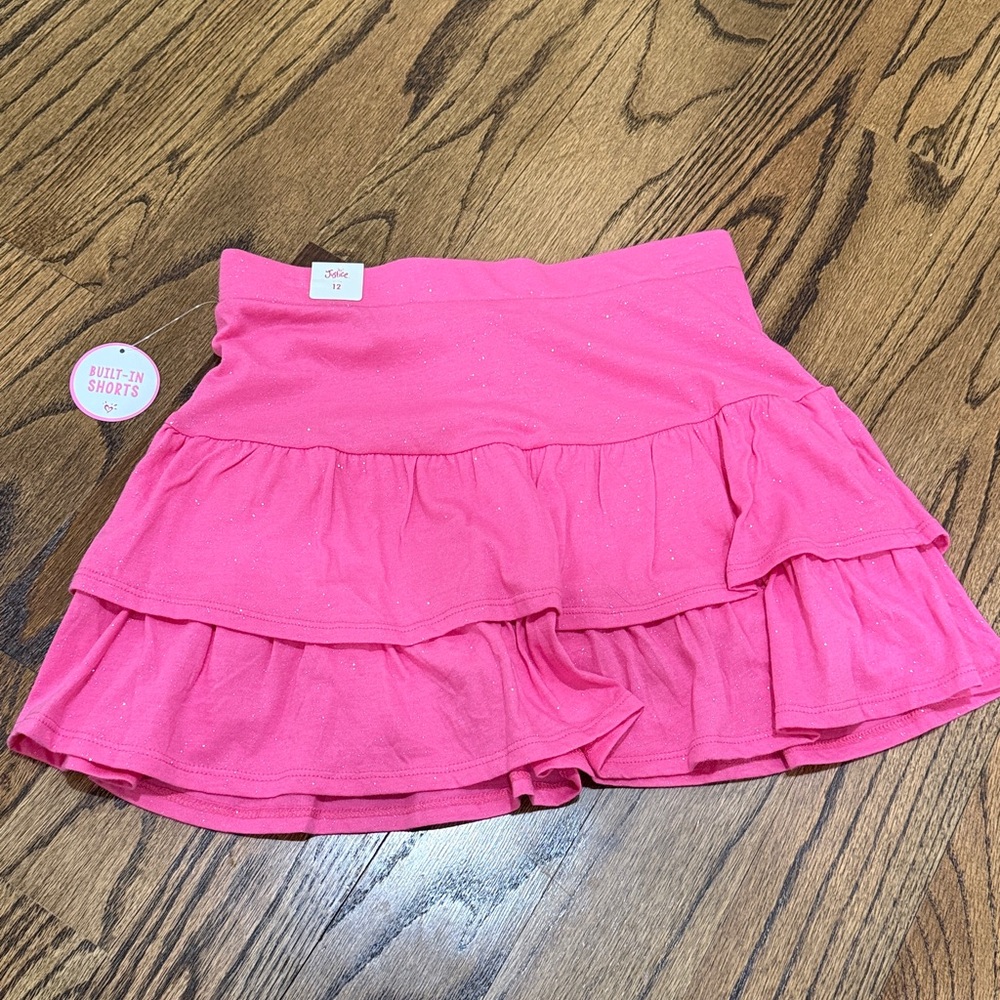 Justice Pink Sparkle Ruffle Skirt - Built in shorts - Size 12